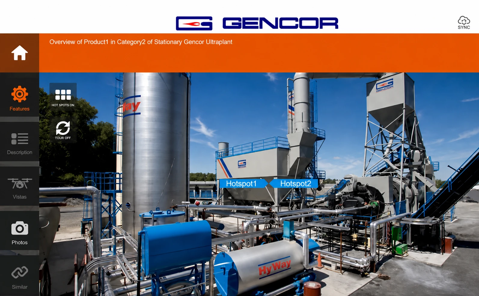 Hy-Way heater AR experience interface with interactive hotspots at a Gencor facility