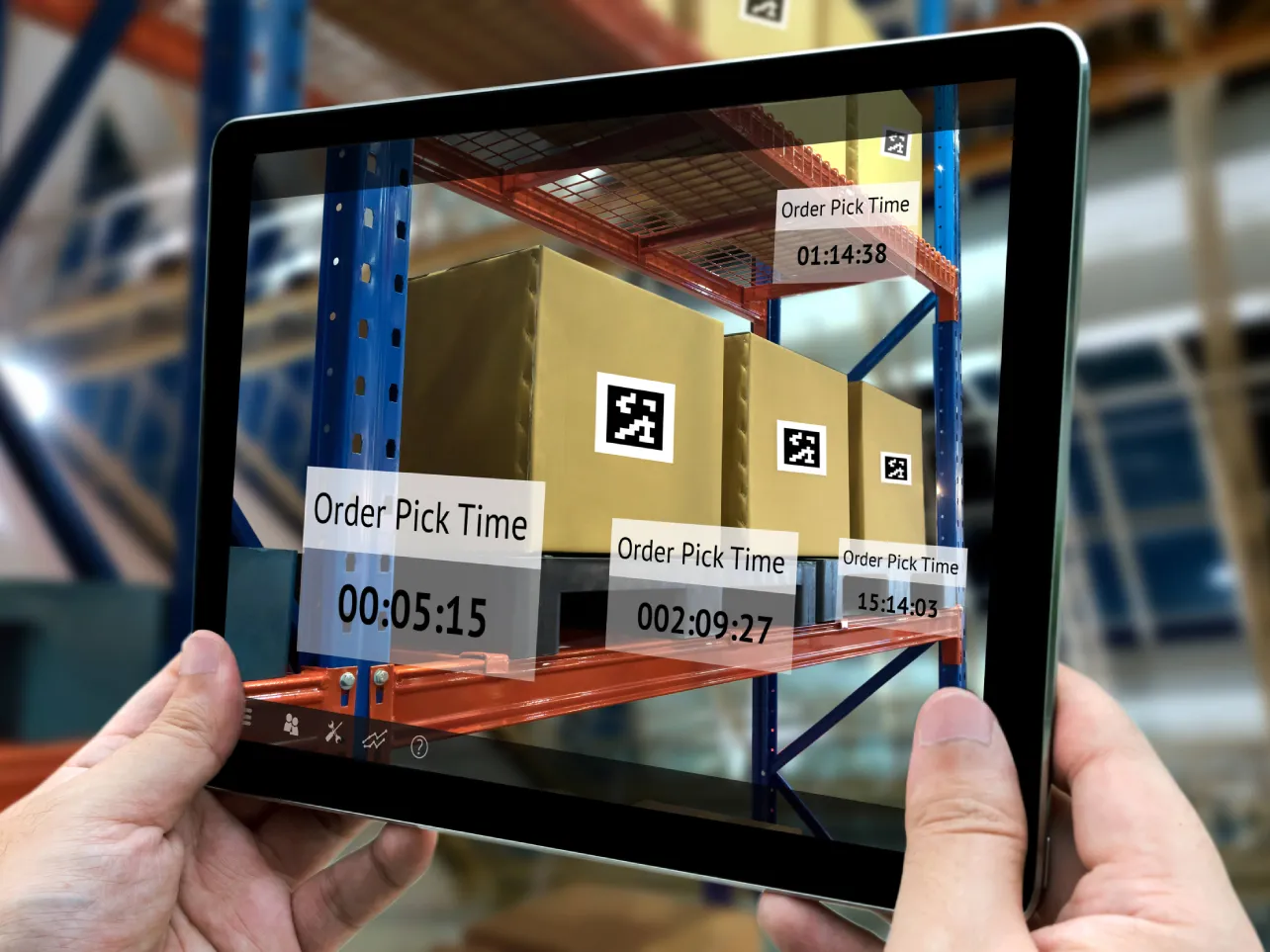 Logistics software development with AR order picking system on warehouse tablet