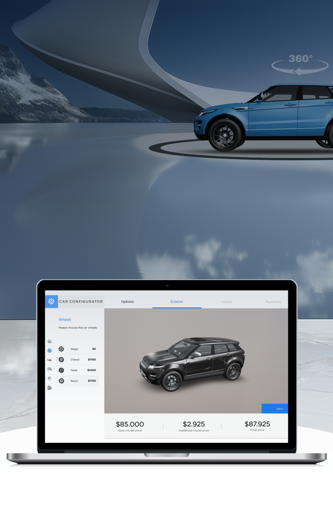 3d car configurator header