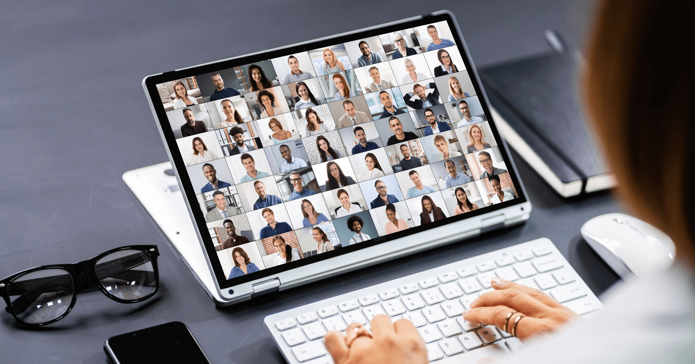 Remote staff augmentation team video call collaboration on laptop