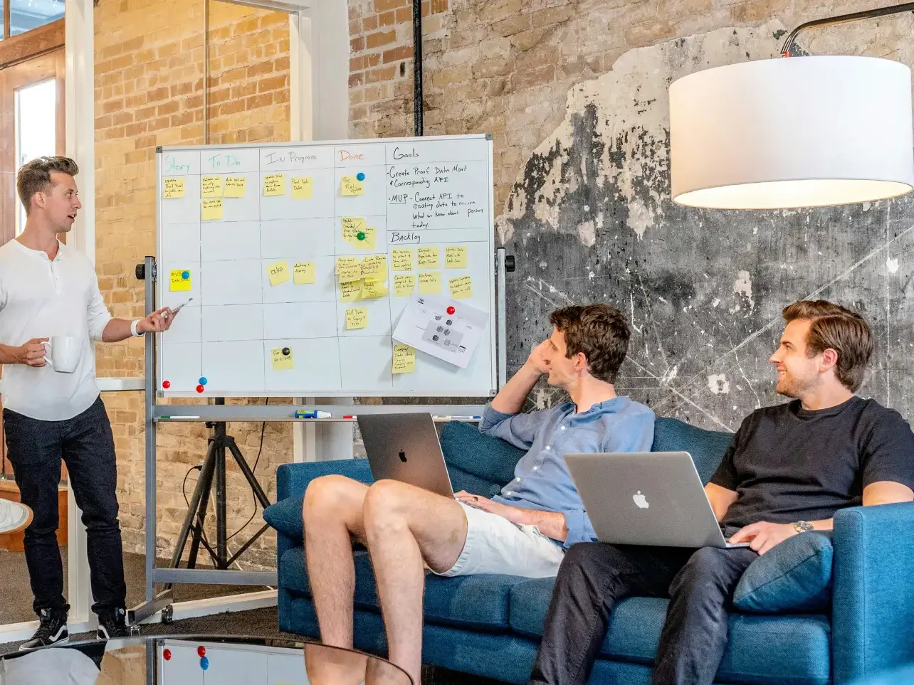 Software development for startups team discussing a product roadmap during a planning meeting